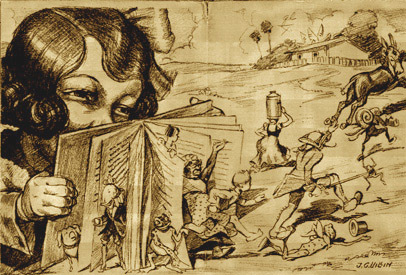 Ilustração de J.G.Vilin para o livro Reinações de Narizinho, 1933. (Crédito: Biblioteca Monteiro Lobato, via Fapesp)